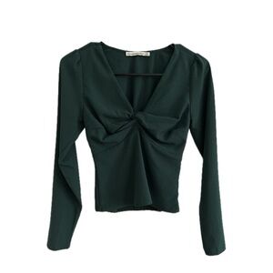 Emerald Green Long-sleeve V-neck Blouse